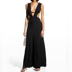 CULT GAIA Alondra Black Cutout Maxi Dress Plunging V-Neck High Slit L NWT $698